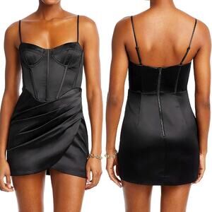 BARDOT From Bloomingdales Black Corset Seamed Satin Cocktail Dress Size 10 NWT